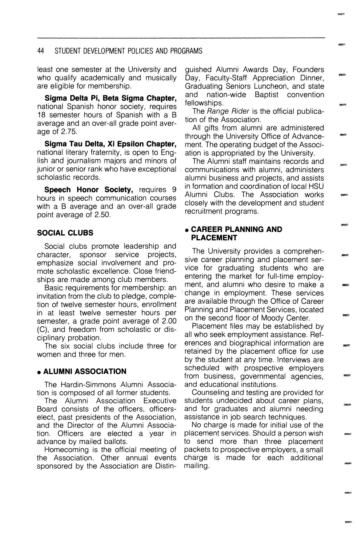 Catalog of Hardin-Simmons University, 1985-1986 Undergraduate Bulletin
                                                
                                                    44
                                                