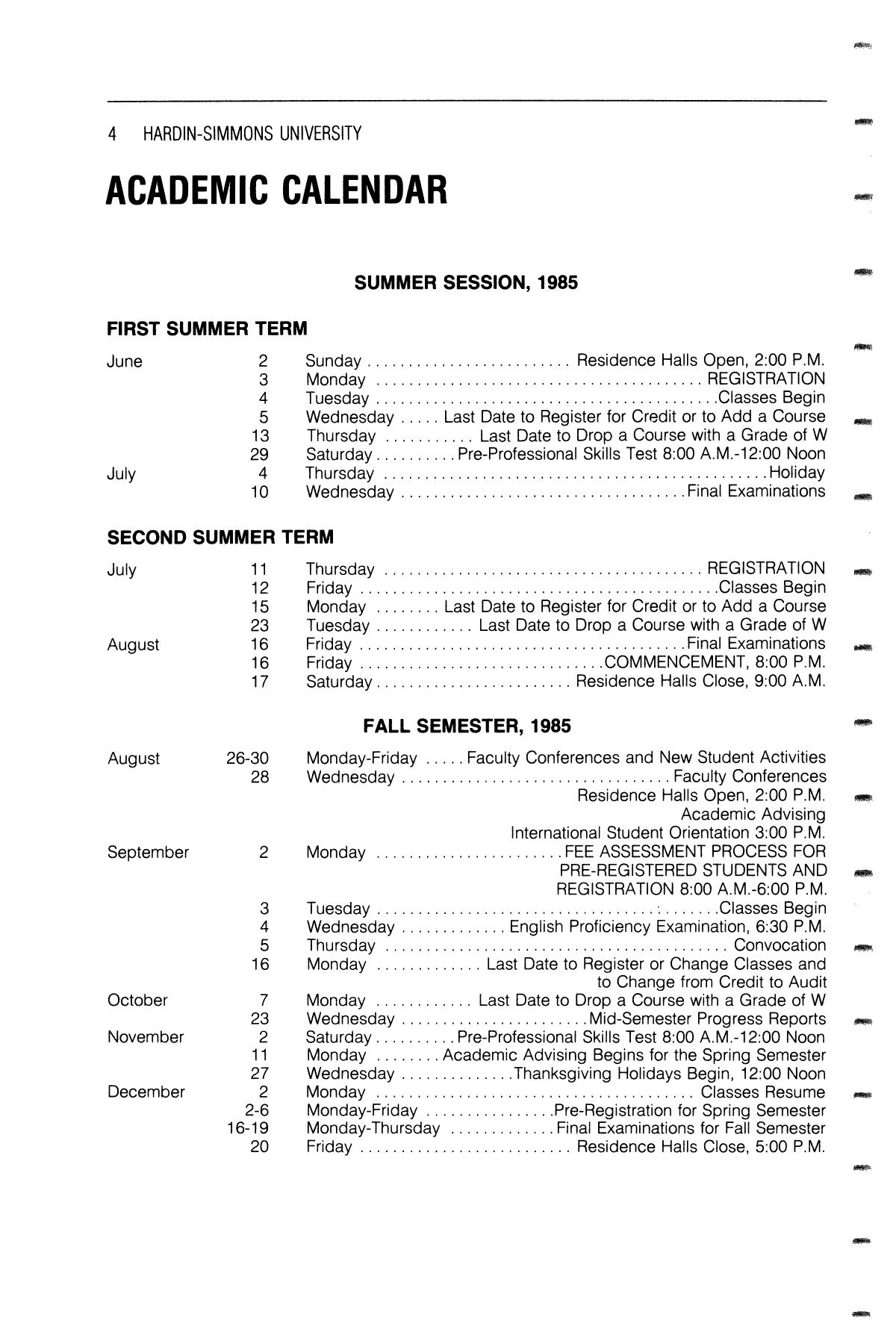 Catalog of Hardin-Simmons University, 1985-1986 Undergraduate Bulletin
                                                
                                                    4
                                                
