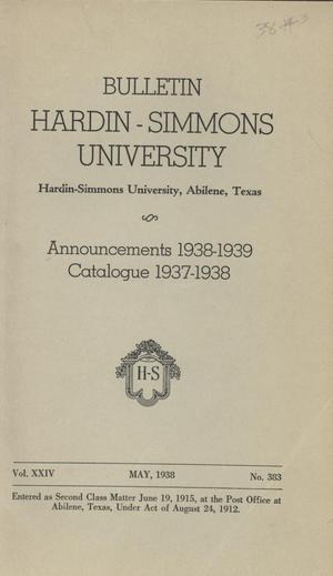 Primary view of object titled 'Catalogue of Hardin-Simmons University, 1937-1938'.