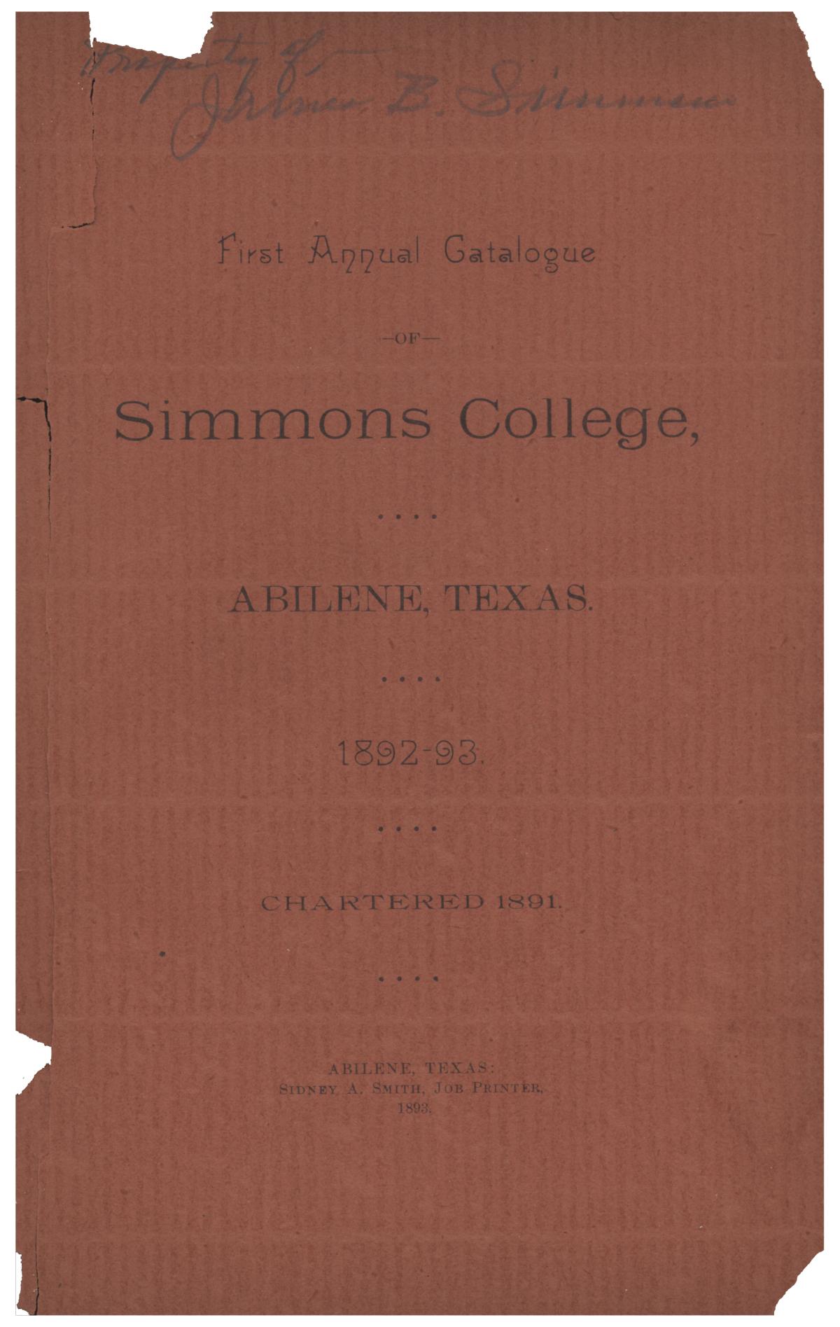 Catalogue of Simmons College, 1892-1893
                                                
                                                    Front Cover
                                                