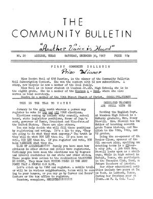 Primary view of object titled 'The Community Bulletin (Abilene, Texas), No. 20, Saturday, December 30, 1967'.