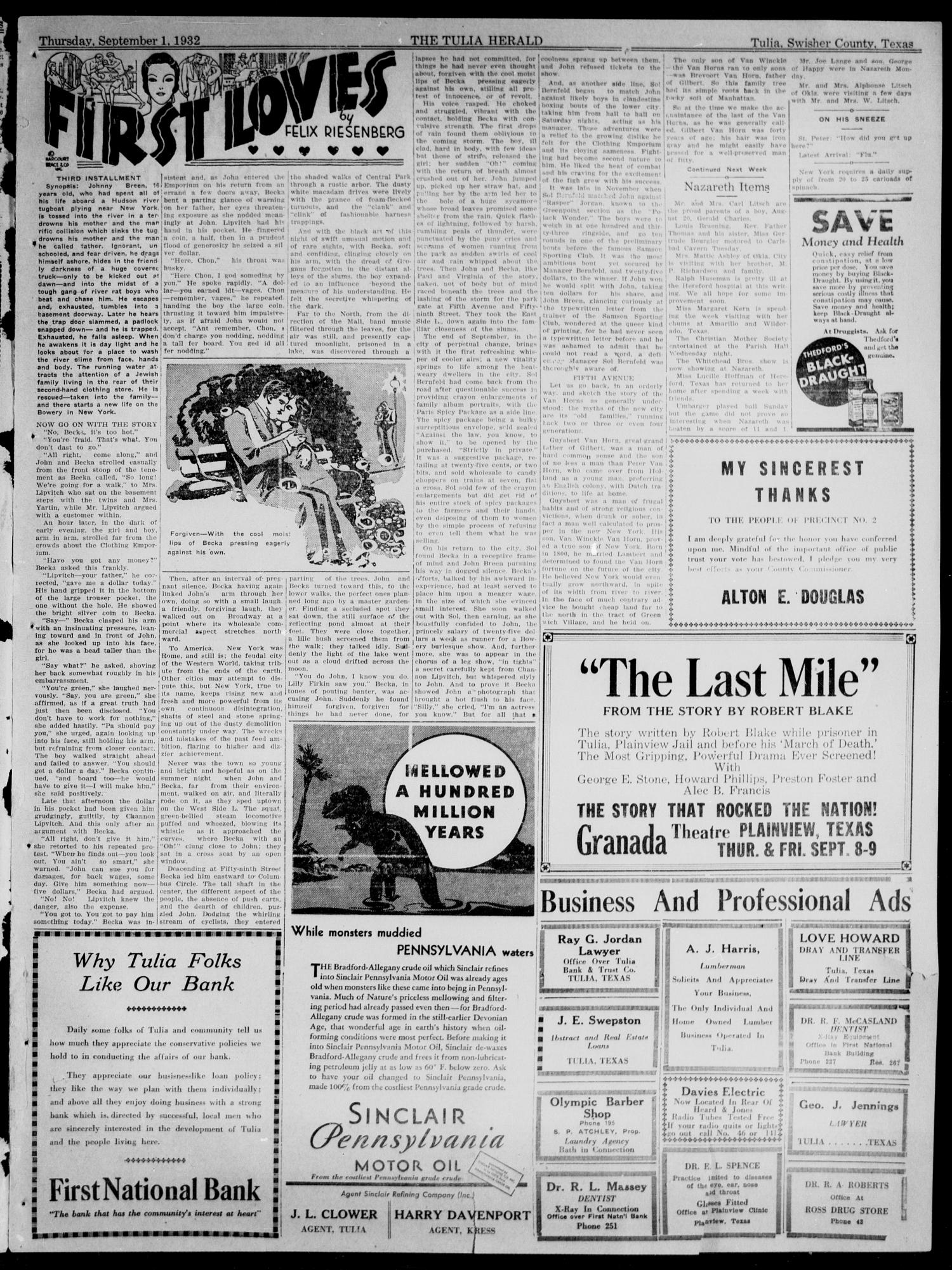 The Tulia Herald (Tulia, Tex), Vol. 23, No. 35, Ed. 1, Thursday, September 1, 1932
                                                
                                                    3
                                                