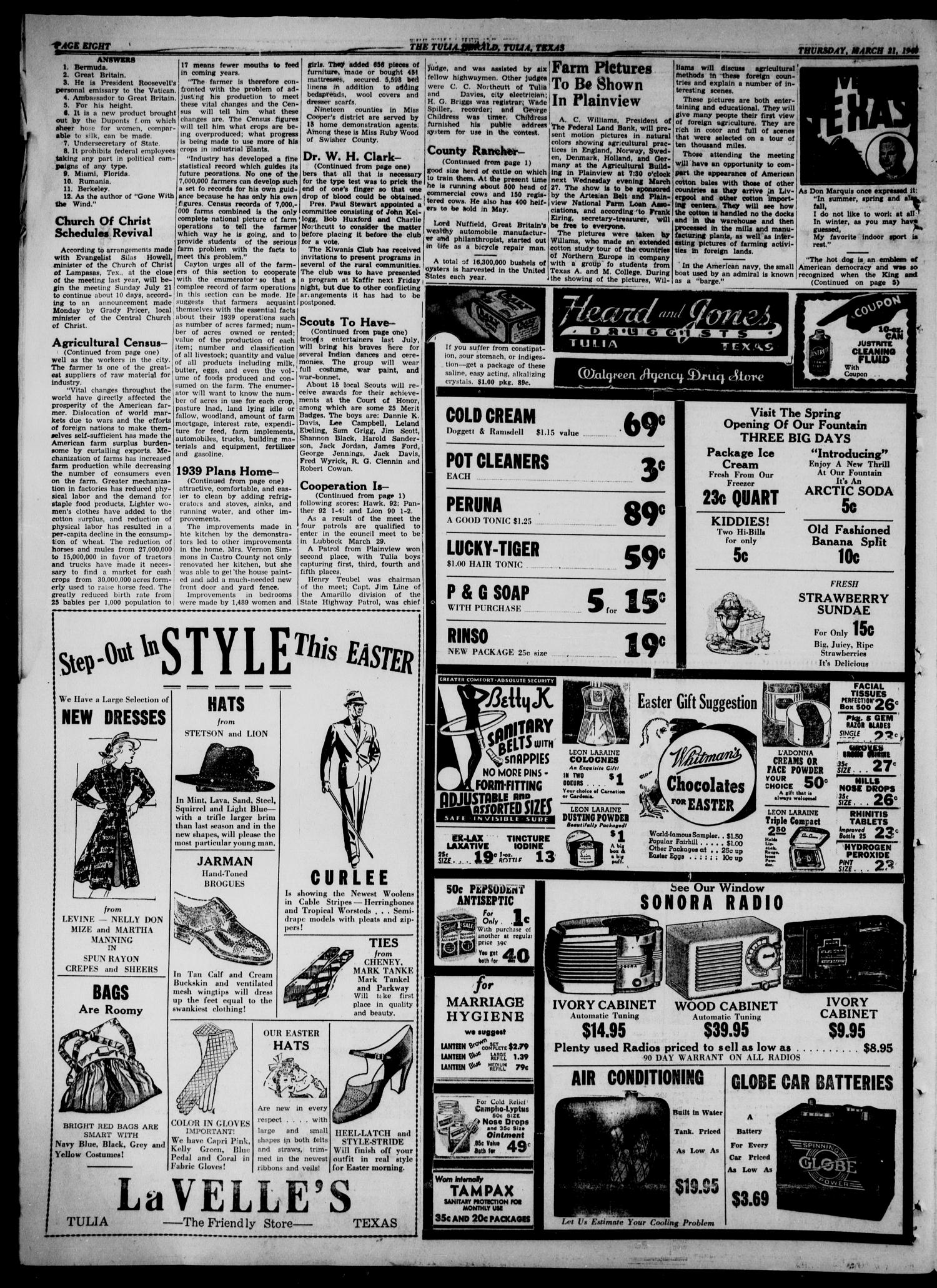 The Tulia Herald (Tulia, Tex), Vol. 31, No. 12, Ed. 1, Thursday, March 21, 1940
                                                
                                                    16
                                                