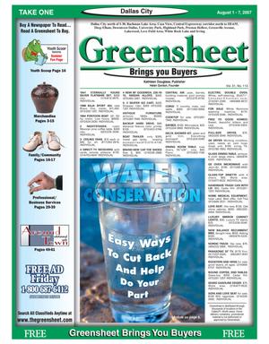Primary view of object titled 'The Greensheet (Dallas, Tex.), Vol. 31, No. 113, Ed. 1 Wednesday, August 1, 2007'.