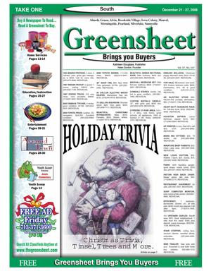 Primary view of object titled 'Greensheet (Houston, Tex.), Vol. 37, No. 547, Ed. 1 Thursday, December 21, 2006'.