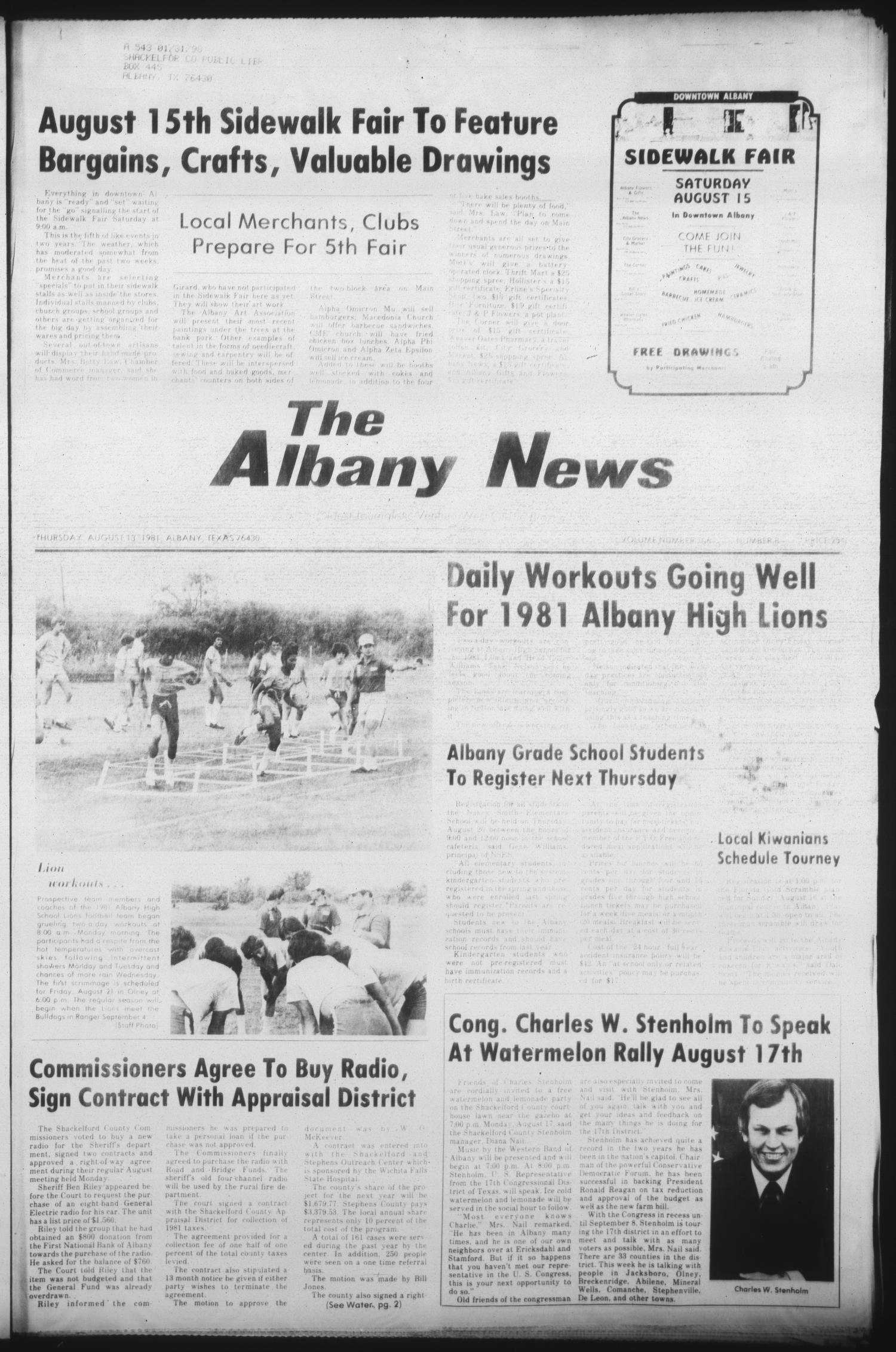 The Albany News (Albany, Tex.), Vol. 106, No. 8, Ed. 1 Thursday, August 13, 1981
                                                
                                                    [Sequence #]: 1 of 10
                                                