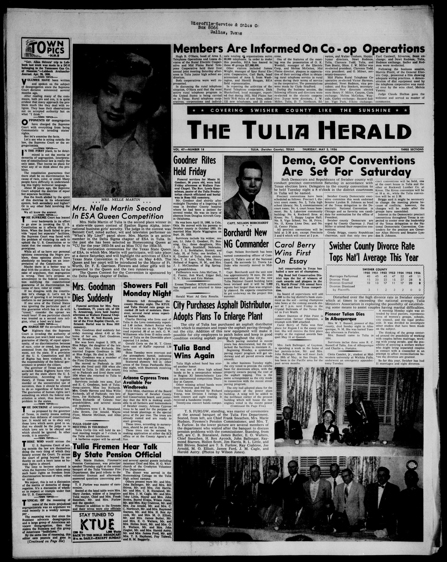 The Tulia Herald (Tulia, Tex), Vol. 47, No. 18, Ed. 1, Thursday, May 3, 1956
                                                
                                                    1
                                                