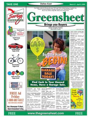 Primary view of object titled 'The Greensheet (Dallas, Tex.), Vol. 32, No. 356, Ed. 1 Friday, March 27, 2009'.