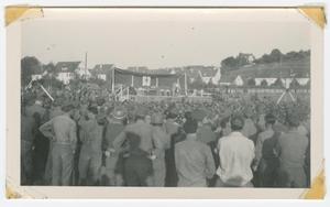 Primary view of object titled '[Soldiers Watching Ingrid Bergman and Jack Benny at Gmund, Germany]'.