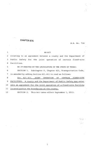 Primary view of object titled '83rd Texas Legislature, Regular Session, House Bill 714, Chapter 876'.