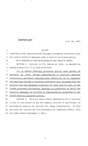 Primary view of object titled '83rd Texas Legislature, Regular Session, House Bill 2607, Chapter 1297'.