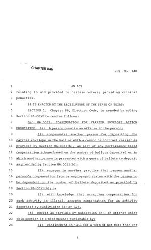 Primary view of object titled '83rd Texas Legislature, Regular Session, House Bill 148, Chapter 846'.