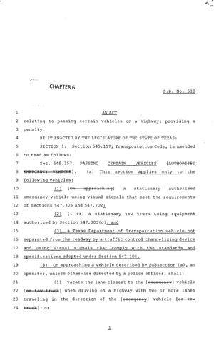 Primary view of object titled '83rd Texas Legislature, Regular Session, Senate Bill 510, Chapter 6'.