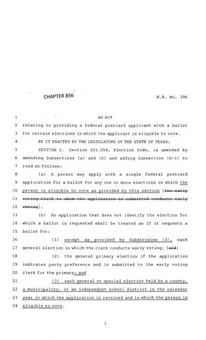 Primary view of object titled '83rd Texas Legislature, Regular Session, House Bill 396, Chapter 856'.