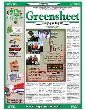 Primary view of object titled 'Greensheet (Houston, Tex.), Vol. 39, No. 124, Ed. 1 Wednesday, April 16, 2008'.