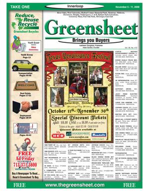 Primary view of object titled 'Greensheet (Houston, Tex.), Vol. 39, No. 472, Ed. 1 Wednesday, November 5, 2008'.