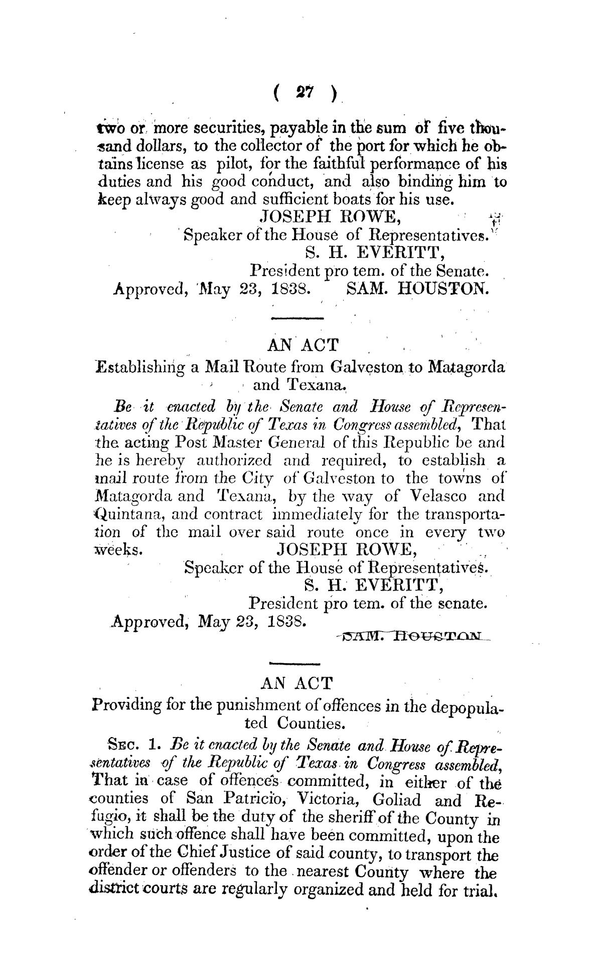 Laws of the Republic of Texas.  Volume Third.
                                                
                                                    27
                                                