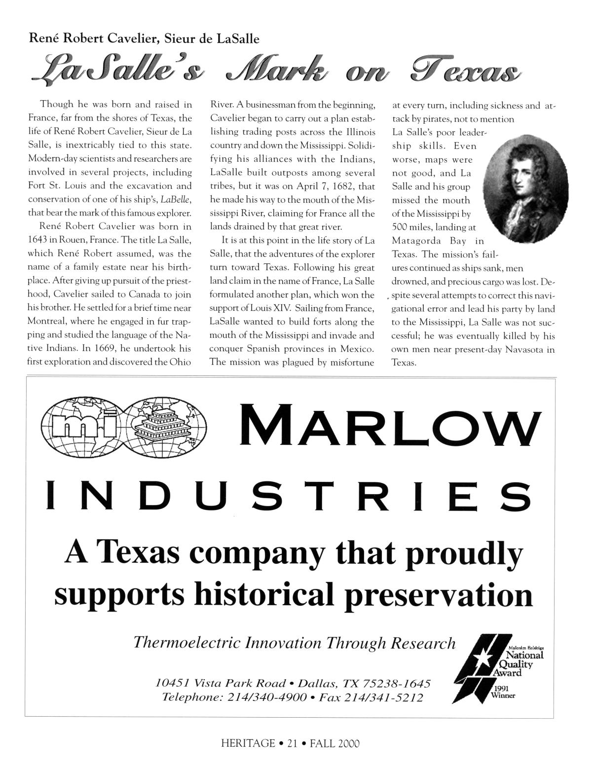 Texas Heritage, Volume 18, Number 4, Fall 2000
                                                
                                                    21
                                                