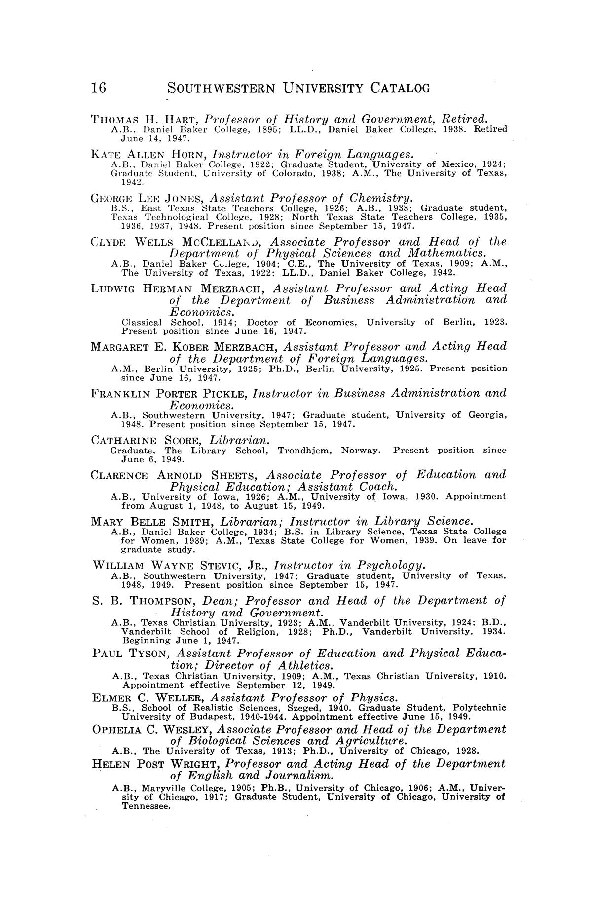 Catalogue of Daniel Baker College, 1948-1949
                                                
                                                    16
                                                