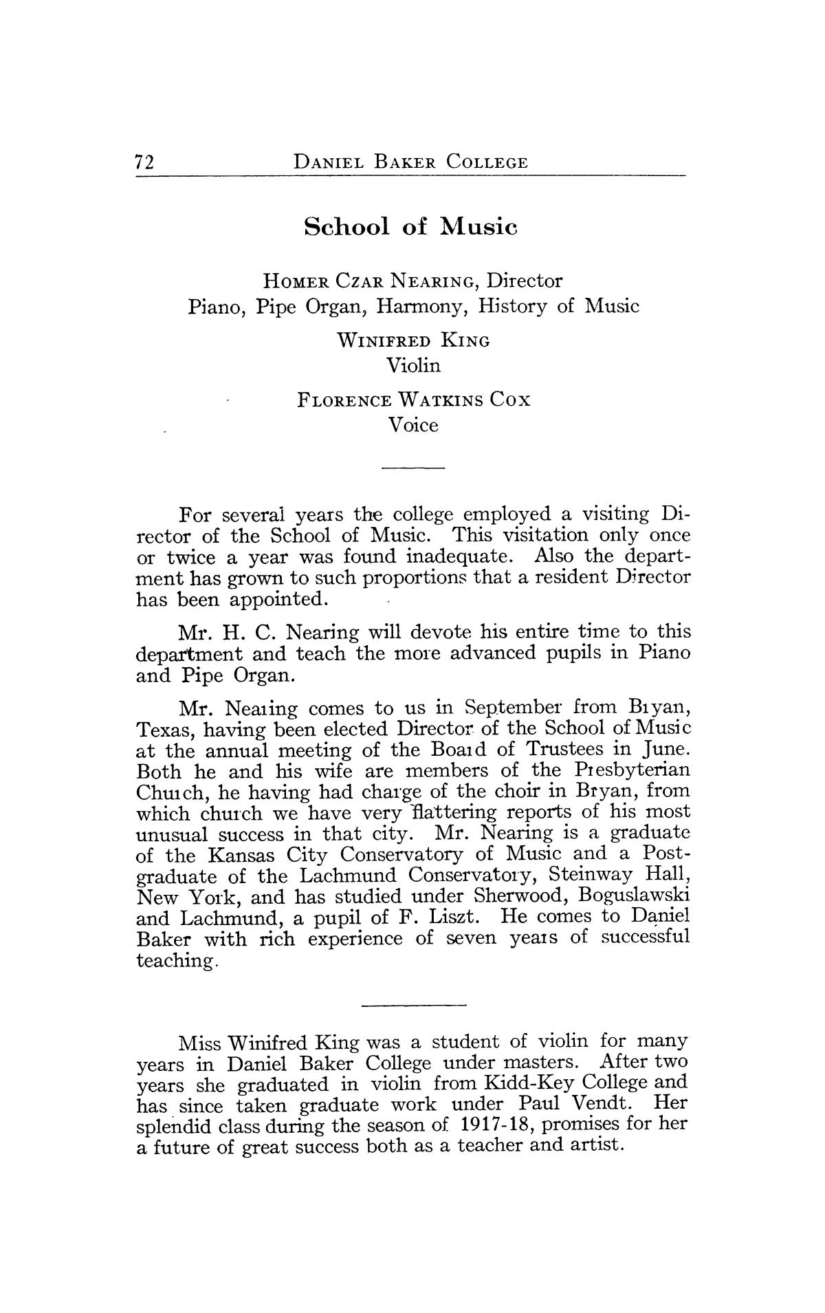 Catalog of Daniel Baker College, 1917-1918
                                                
                                                    72
                                                
