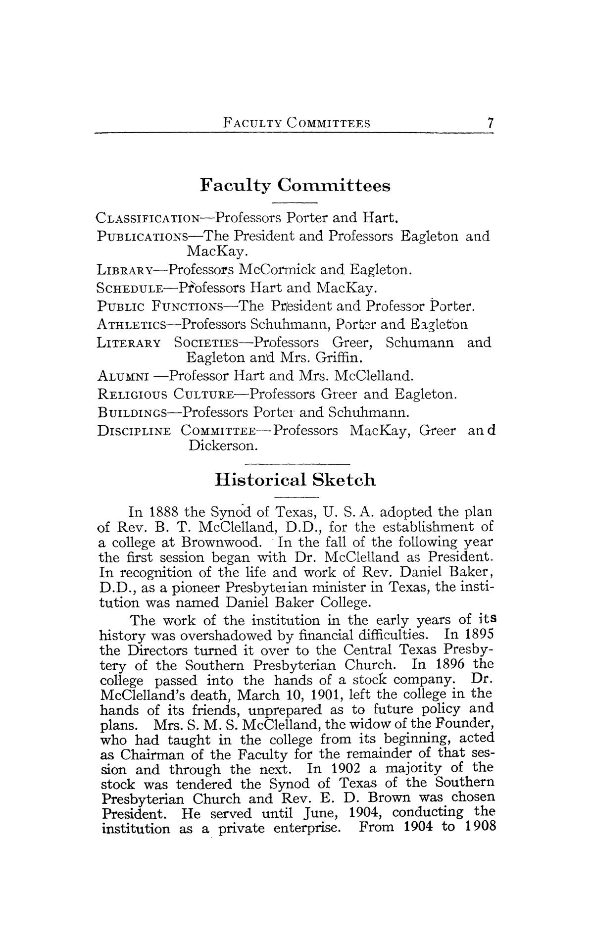 Catalog of Daniel Baker College, 1917-1918
                                                
                                                    7
                                                
