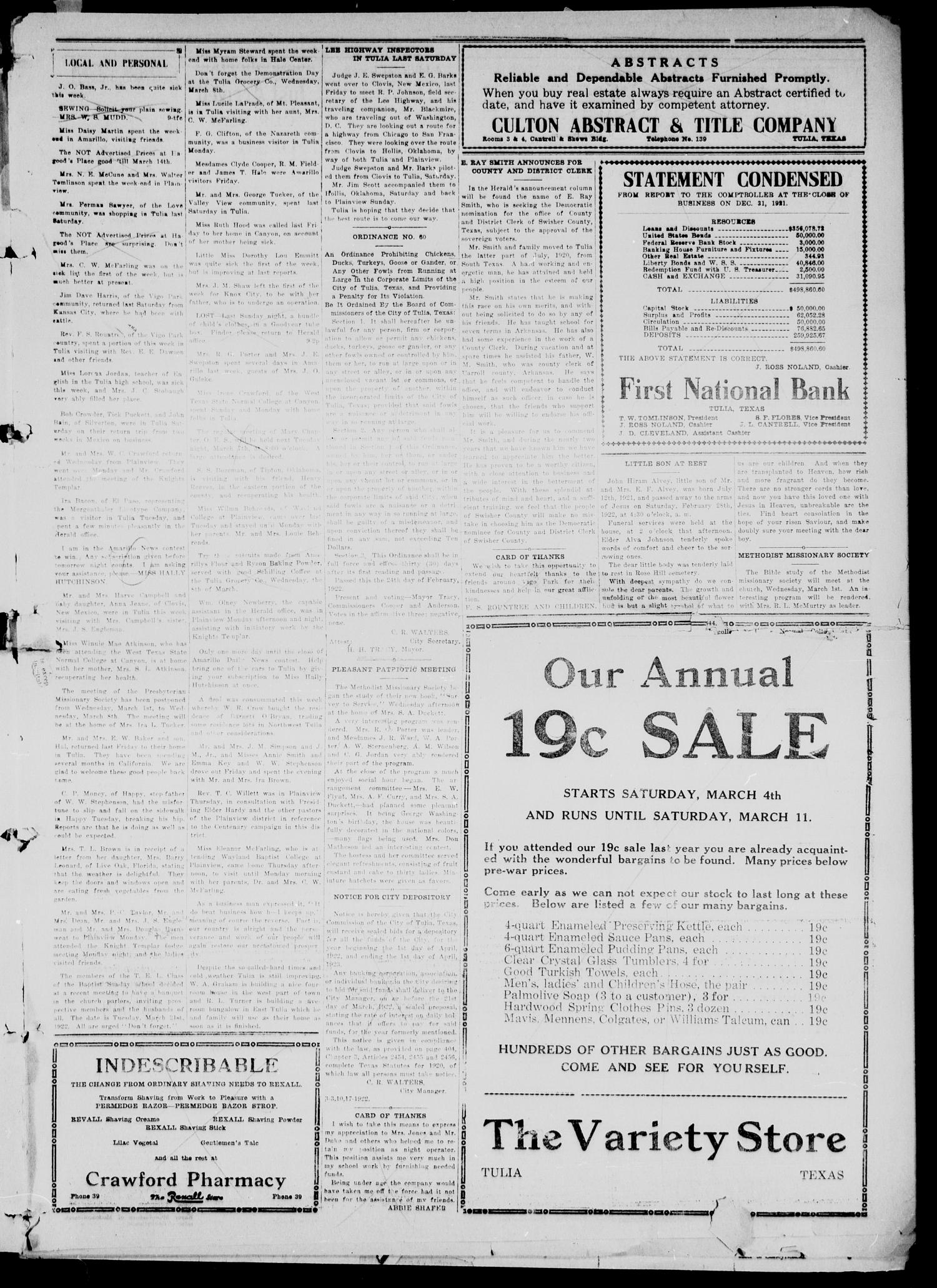 The Tulia Herald (Tulia, Tex), Vol. 13, No. 9, Ed. 1, Friday, March 3, 1922
                                                
                                                    5
                                                