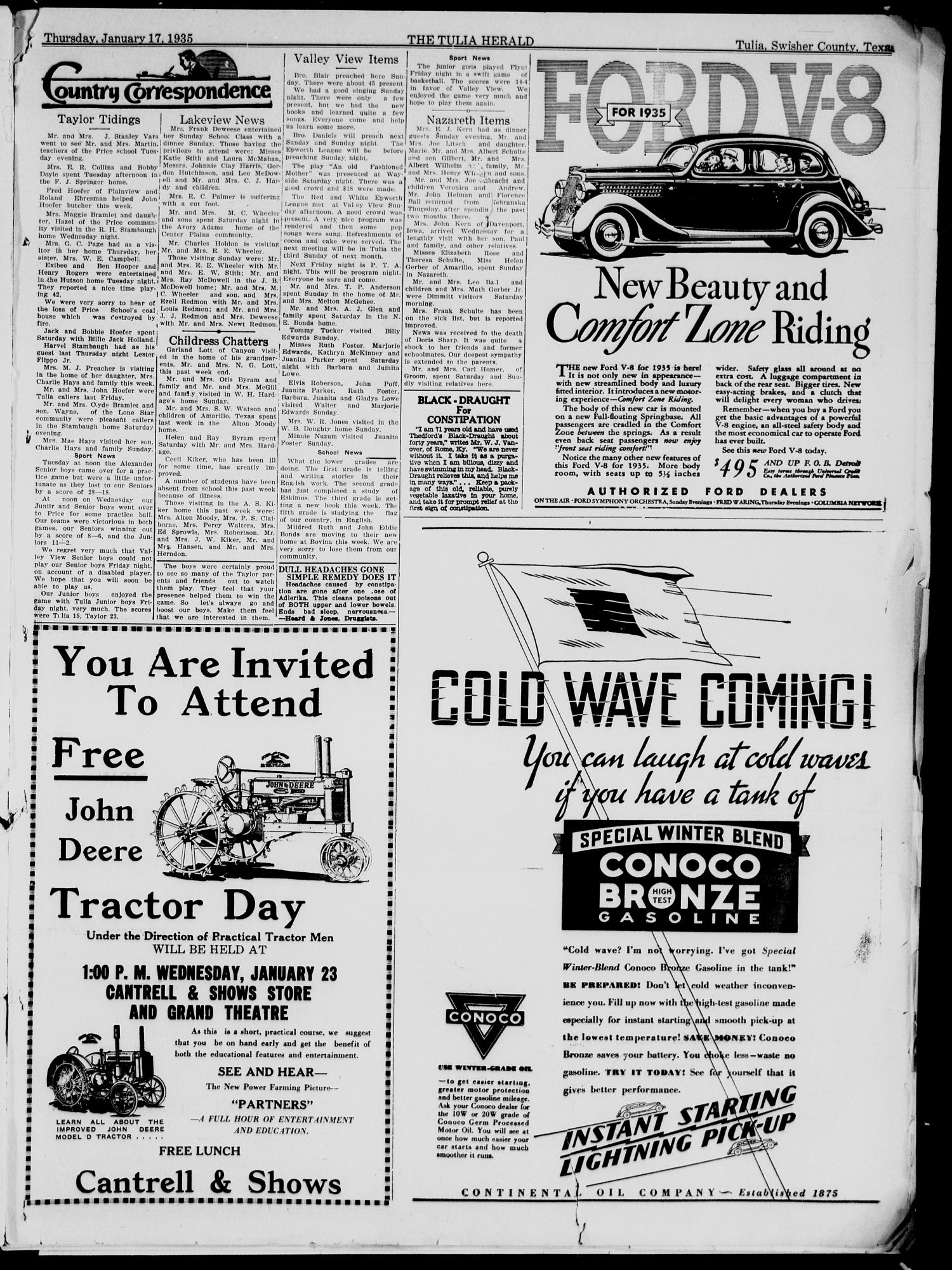 The Tulia Herald (Tulia, Tex), Vol. 26, No. 3, Ed. 1, Thursday, January 17, 1935
                                                
                                                    19
                                                