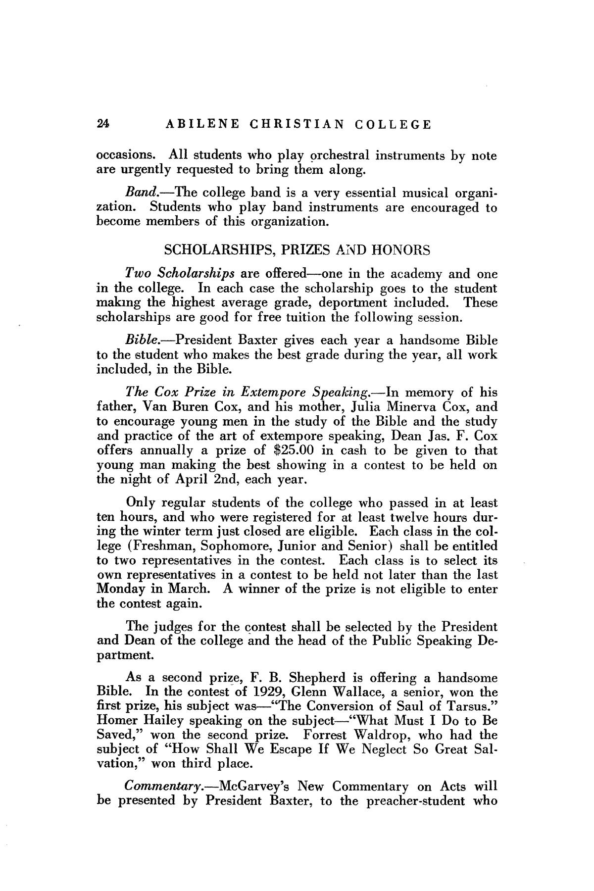 Catalog of Abilene Christian College, 1929-1930
                                                
                                                    24
                                                