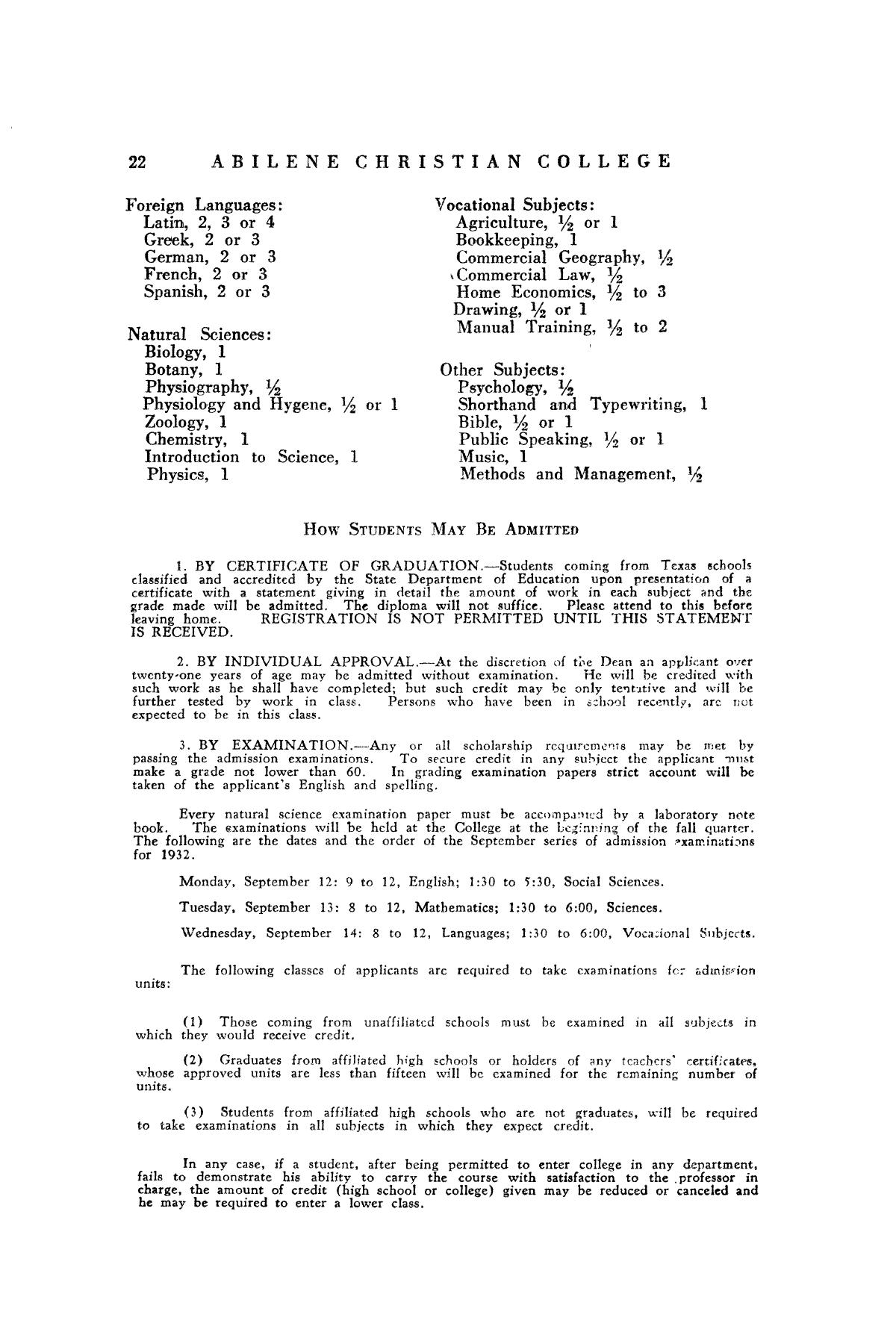 Catalog of Abilene Christian College, 1932-1933
                                                
                                                    22
                                                