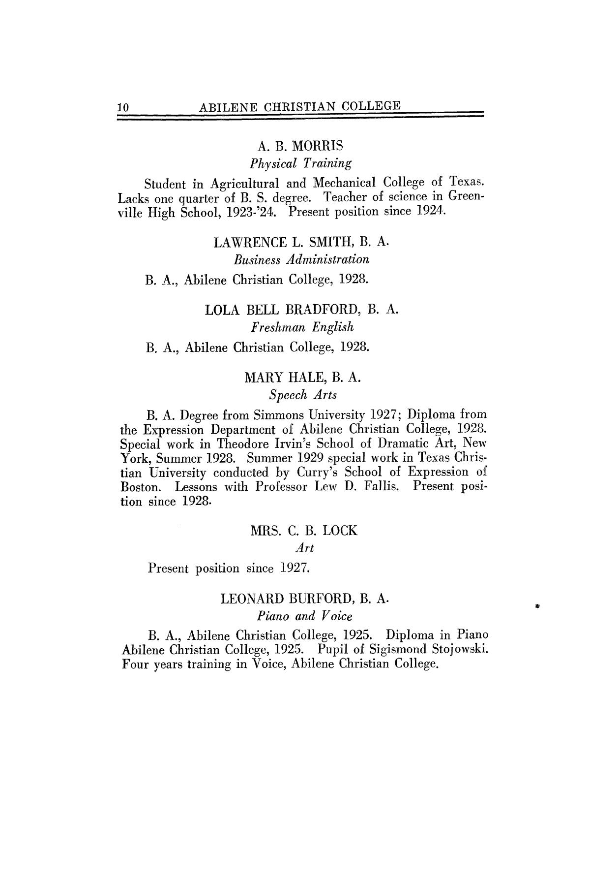 Catalog of Abilene Christian College, 1930
                                                
                                                    10
                                                