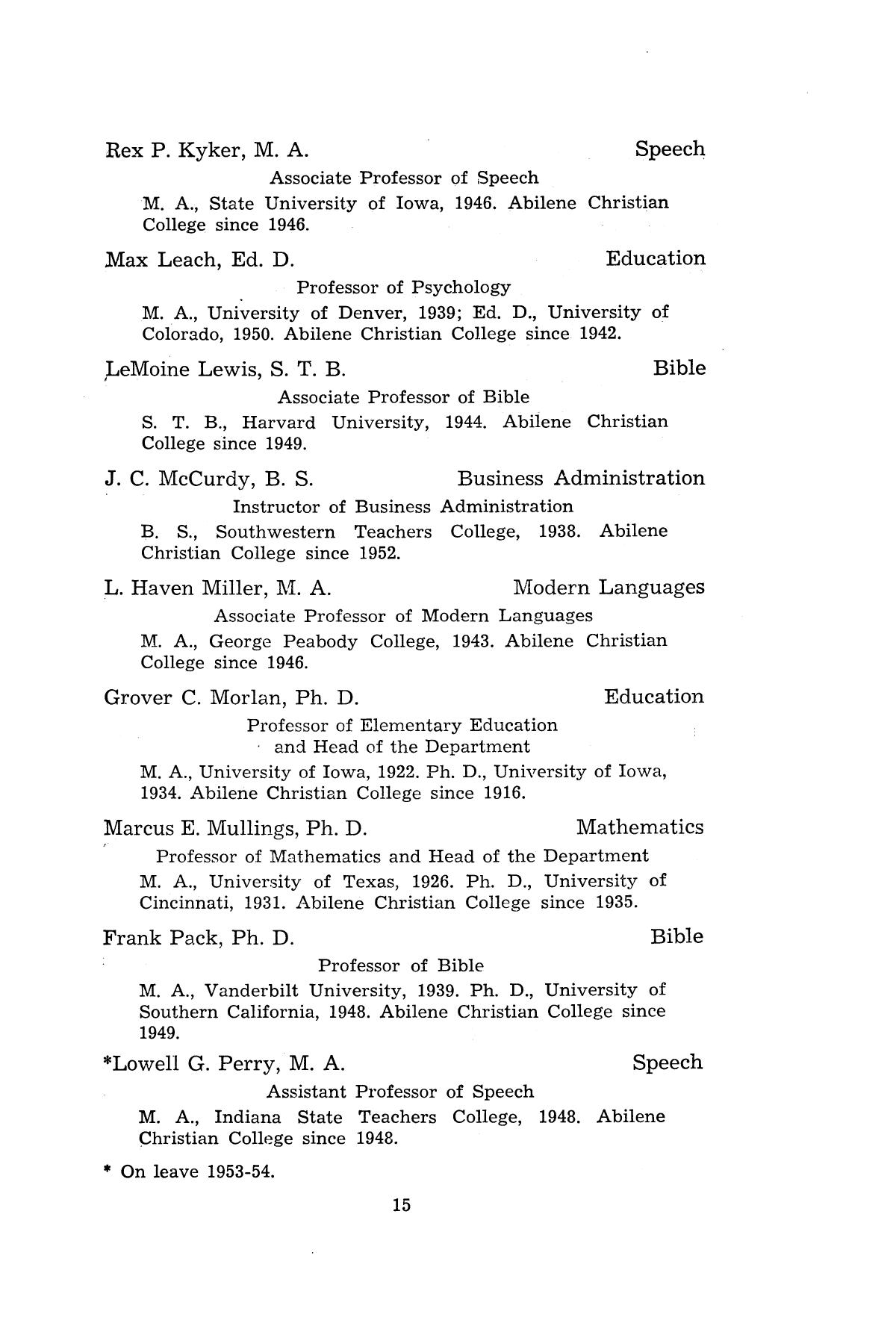 Catalog of Abilene Christian College, 1953-1954
                                                
                                                    15
                                                