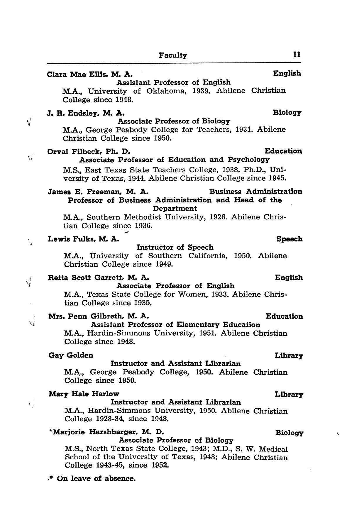 Catalog of Abilene Christian College, 1952-1953
                                                
                                                    11
                                                