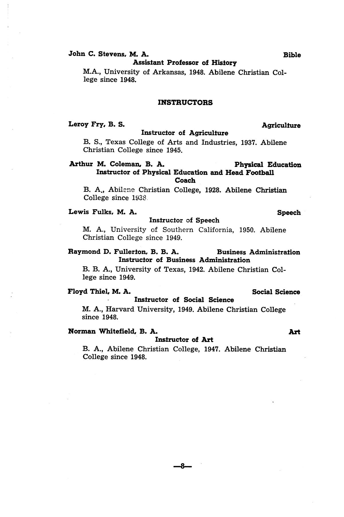 Catalog of Abilene Christian College, 1950
                                                
                                                    8
                                                