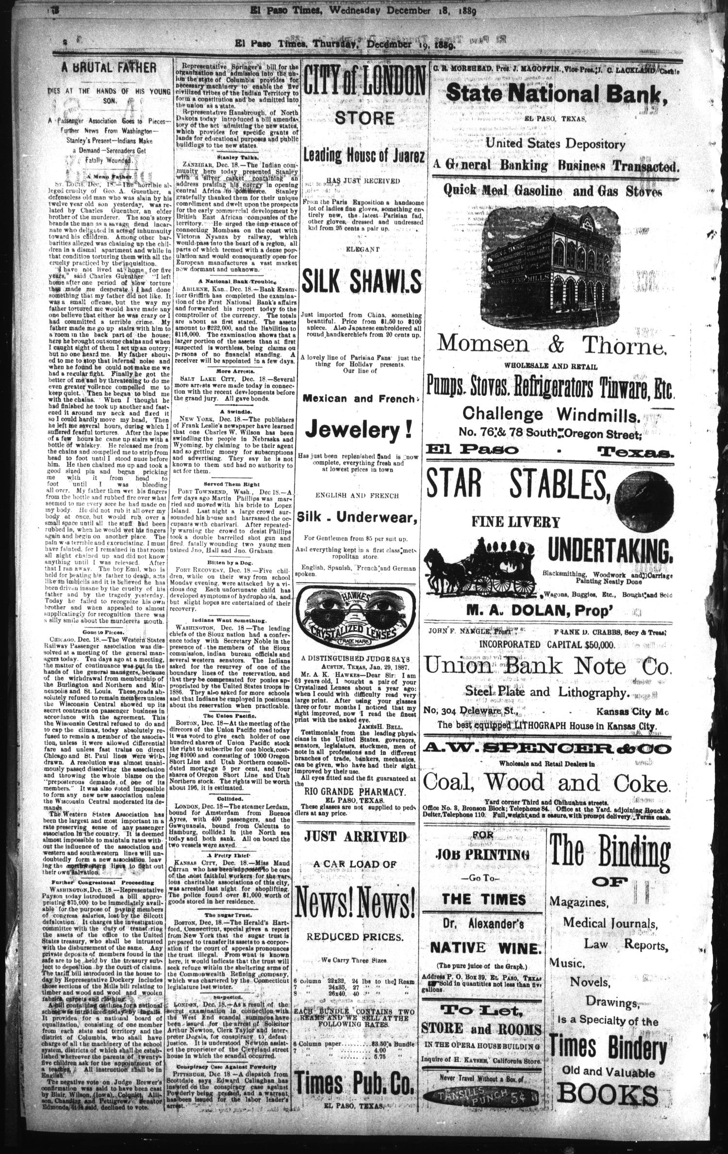 El Paso International Daily Times. (El Paso, Tex.), Vol. NINTH YEAR, No. 290, Ed. 1 Thursday, December 19, 1889
                                                
                                                    [Sequence #]: 2 of 8
                                                