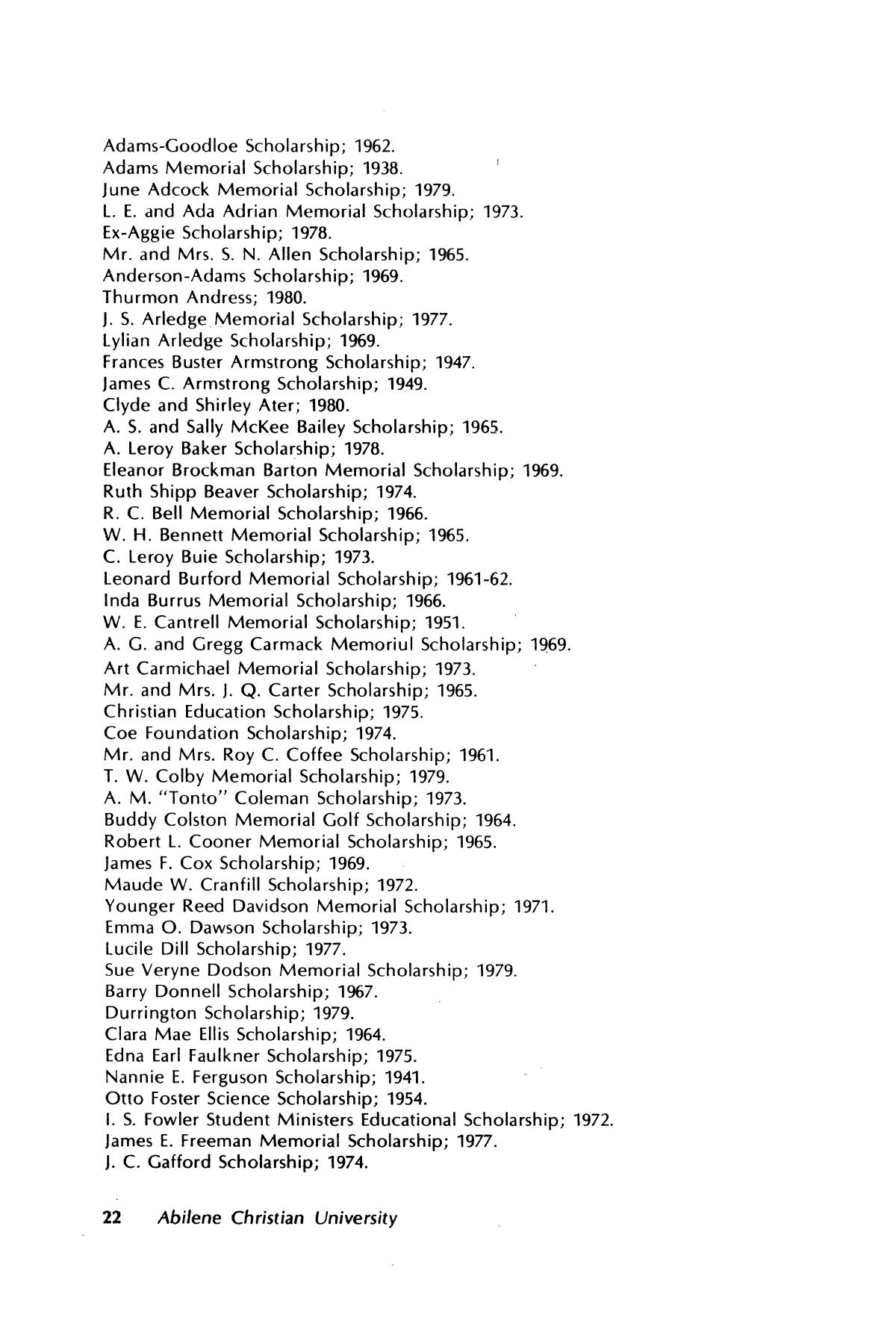 Catalog of Abilene Christian University, 1981-1982
                                                
                                                    22
                                                