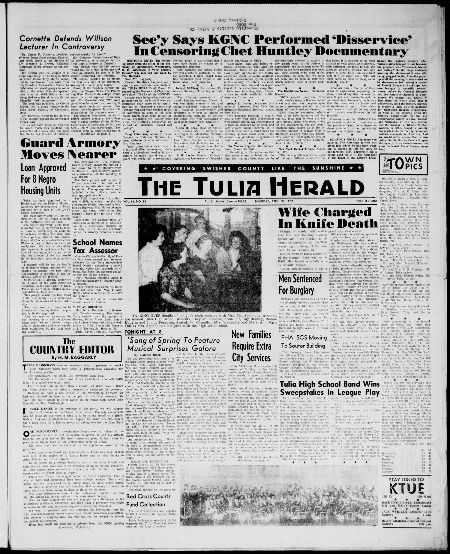 The Tulia Herald (Tulia, Tex), Vol. 54, No. 16, Ed. 1, Thursday, April 19, 1962
                                                
                                                    1
                                                