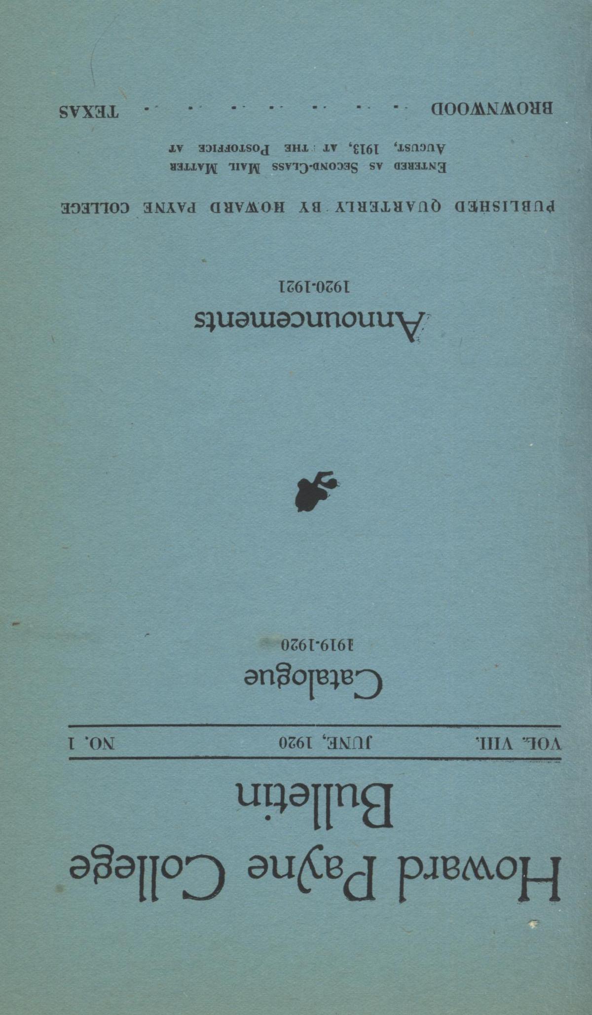 Catalogue of Howard Payne College, 1919-1920
                                                
                                                    Front Cover
                                                
