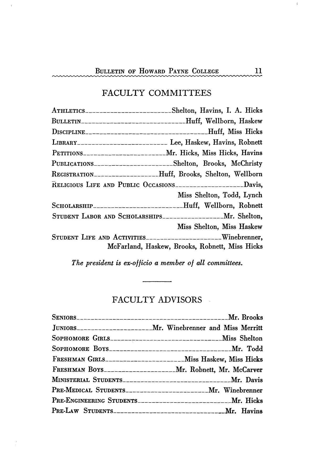 Catalogue of Howard Payne College, 1940-1941
                                                
                                                    11
                                                