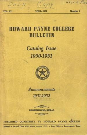 Primary view of object titled 'Catalogue of Howard Payne College, 1950-1951'.
