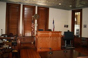 Primary view of object titled '[Judge's Bench in Courtroom]'.