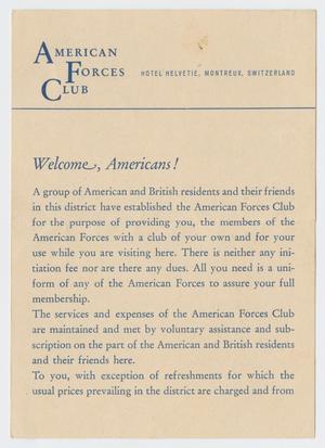 Primary view of object titled '[American Forces Club Brochure]'.