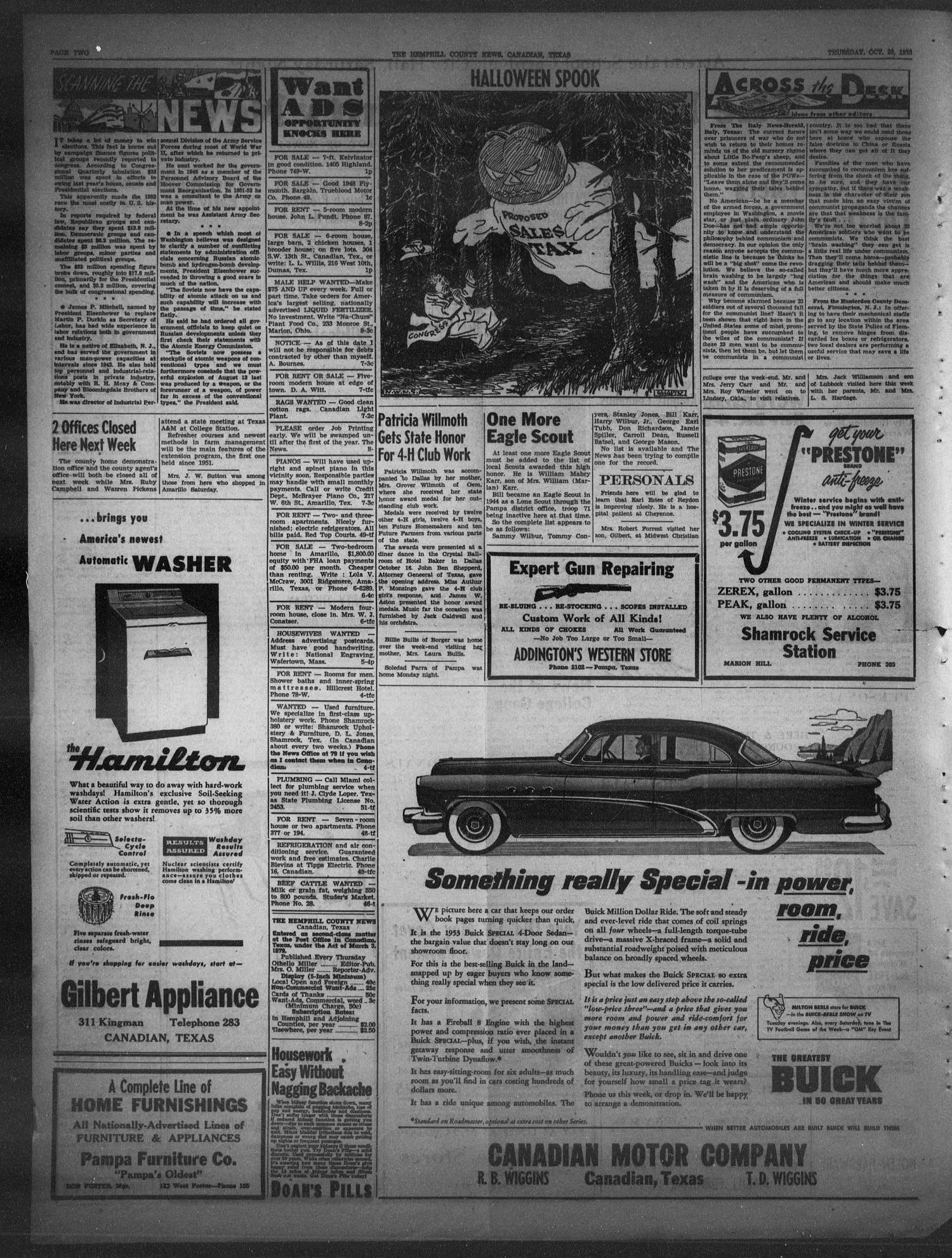 The Hemphill County News (Canadian, Tex), Vol. 16, No. 8, Ed. 1, Thursday, October 29, 1953
                                                
                                                    2
                                                