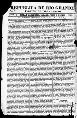 Primary view of object titled 'Republic of Rio Grande. And Friend of the People. (Brownsville, Tex.), Vol. 1, No. 2, Ed. 1 Saturday, June 6, 1846'.