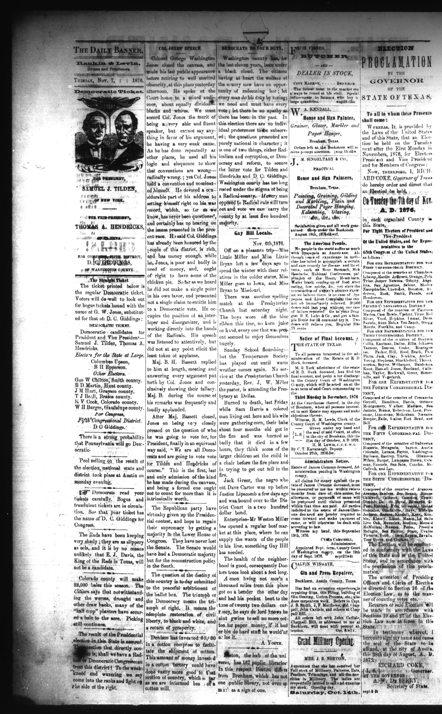 The Daily Banner. (Brenham, Tex.), Vol. 1, No. 264, Ed. 1 Tuesday, November 7, 1876
                                                
                                                    [Sequence #]: 2 of 4
                                                