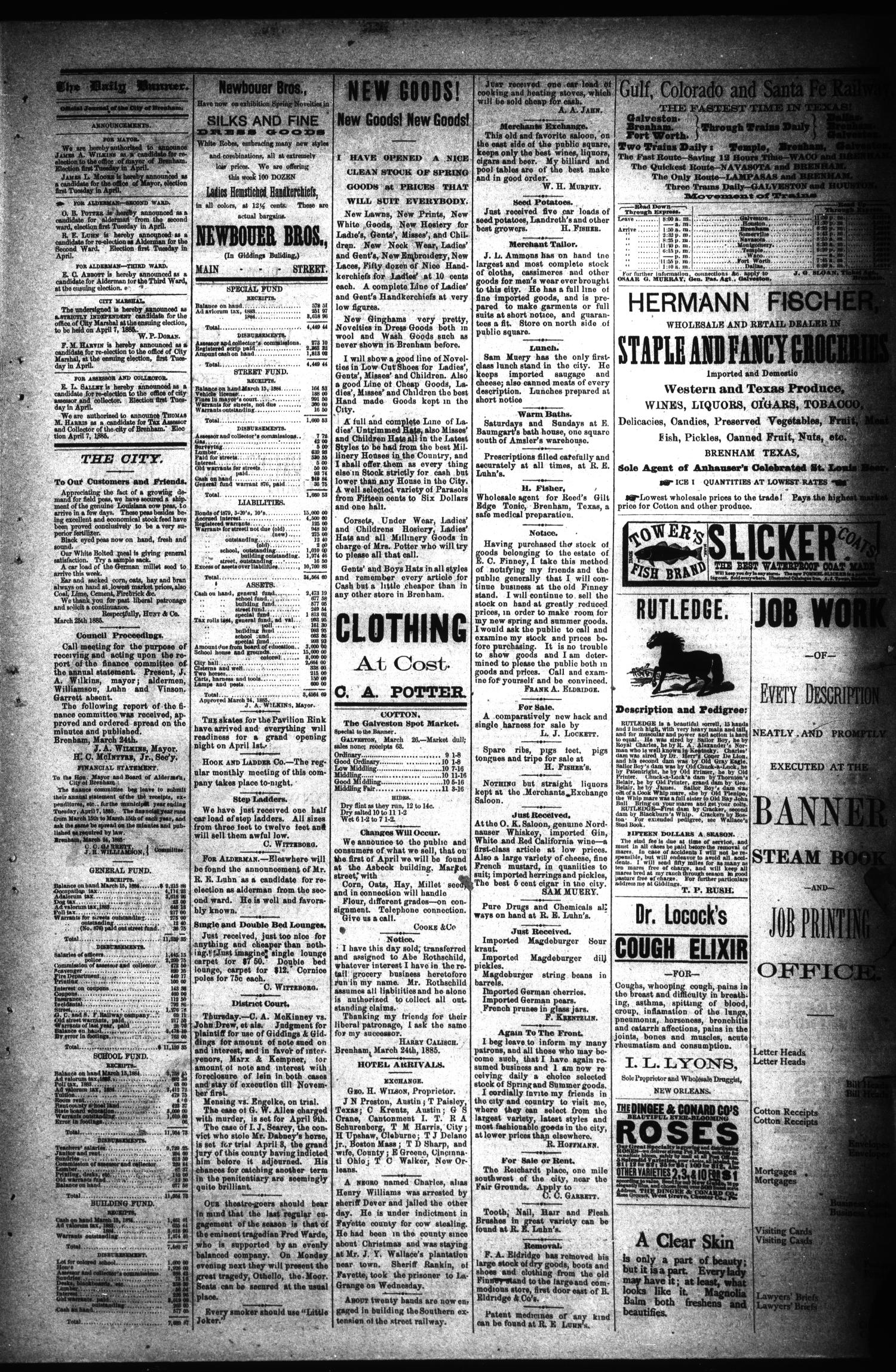 Brenham Daily Banner. (Brenham, Tex.), Vol. 10, No. 74, Ed. 1 Friday, March 27, 1885
                                                
                                                    [Sequence #]: 3 of 4
                                                