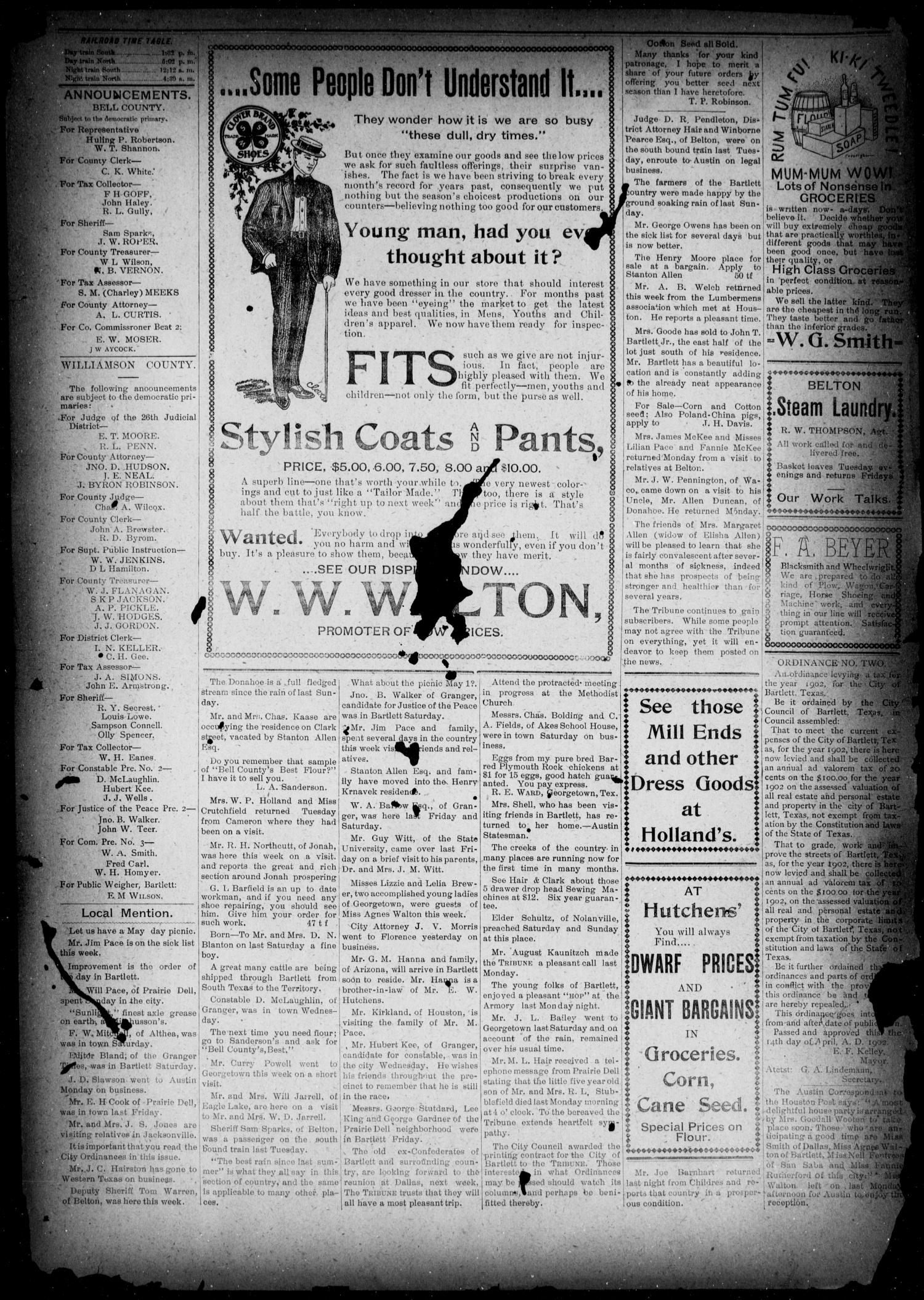 The Bartlett Tribune (Bartlett, Tex.), Vol. 17, No. 1, Ed. 1, Friday, April 18, 1902
                                                
                                                    [Sequence #]: 6 of 9
                                                