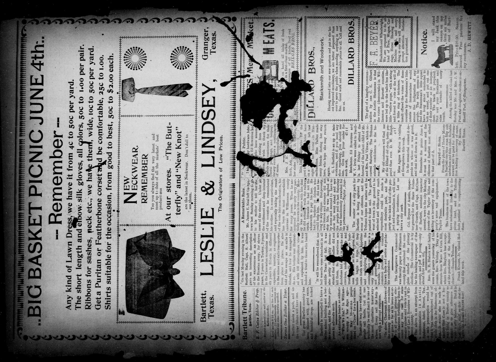 The Bartlett Tribune (Bartlett, Tex.), Vol. 17, No. 6, Ed. 1, Friday, May 23, 1902
                                                
                                                    [Sequence #]: 4 of 4
                                                