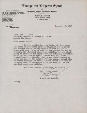 Primary view of object titled '[Letter from A. W. Huge to George Beto, December 3, 1947]'.