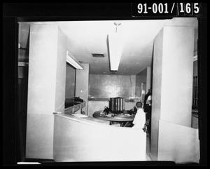 Primary view of object titled 'City Hall Jail Office, Looking East from Front of Jail Elevator [Negative]'.