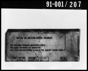 Primary view of object titled 'Notice Document Removed from Oswald's Home'.